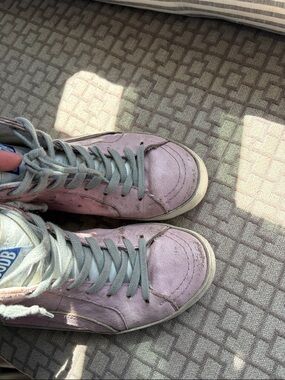 Golden Goose Pink High-Top Kids Sneakers with Silver Star